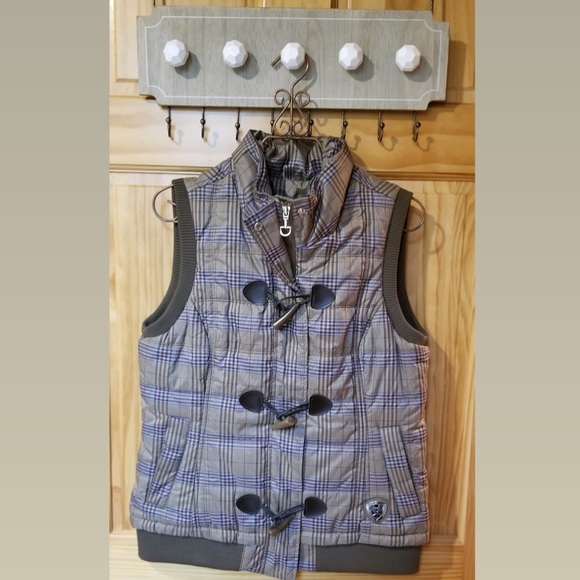 Ariat Brown Plaid Quilted Zip Up Vest - Picture 2 of 4